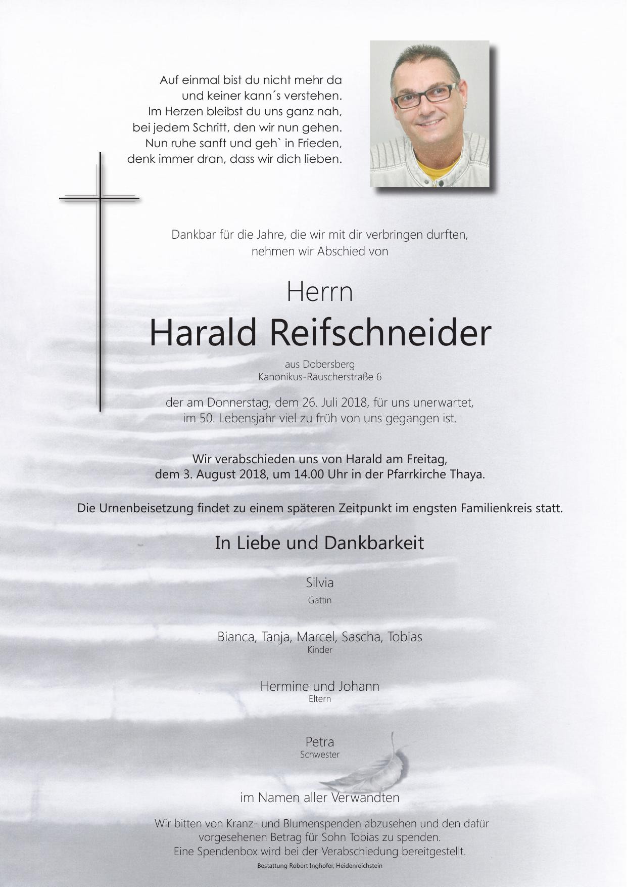 Traueranzeige von Harald Reifschneider