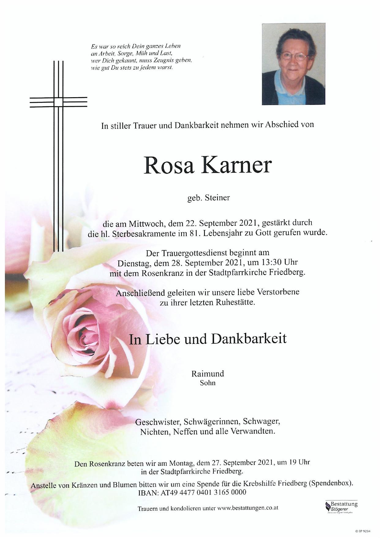Traueranzeige von Rosa Karner