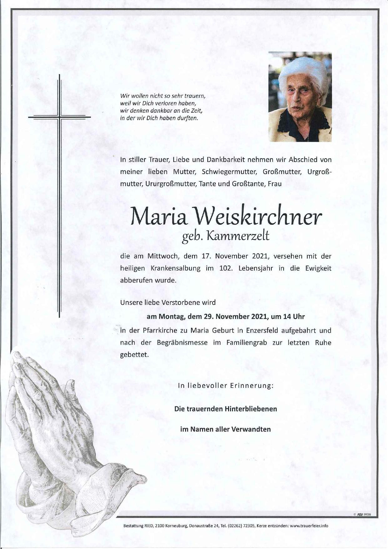 Traueranzeige von Maria Weiskirchner
