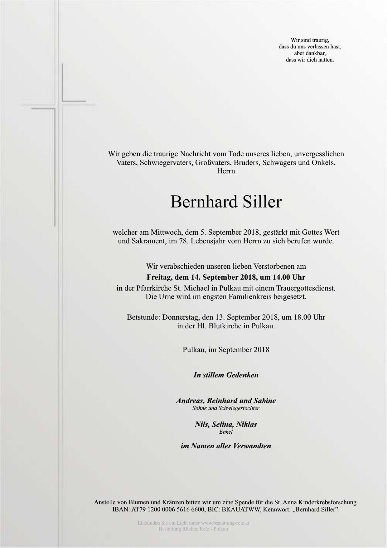 Traueranzeige von Bernhard Siller