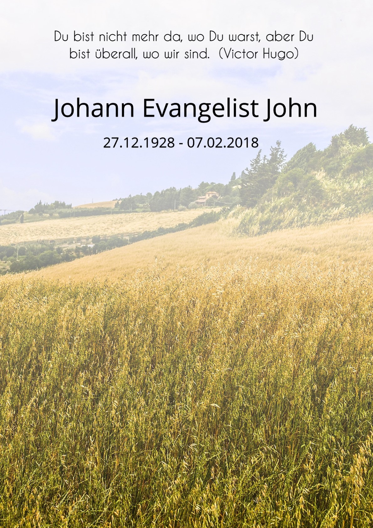 Traueranzeige von Johann Evangelist John