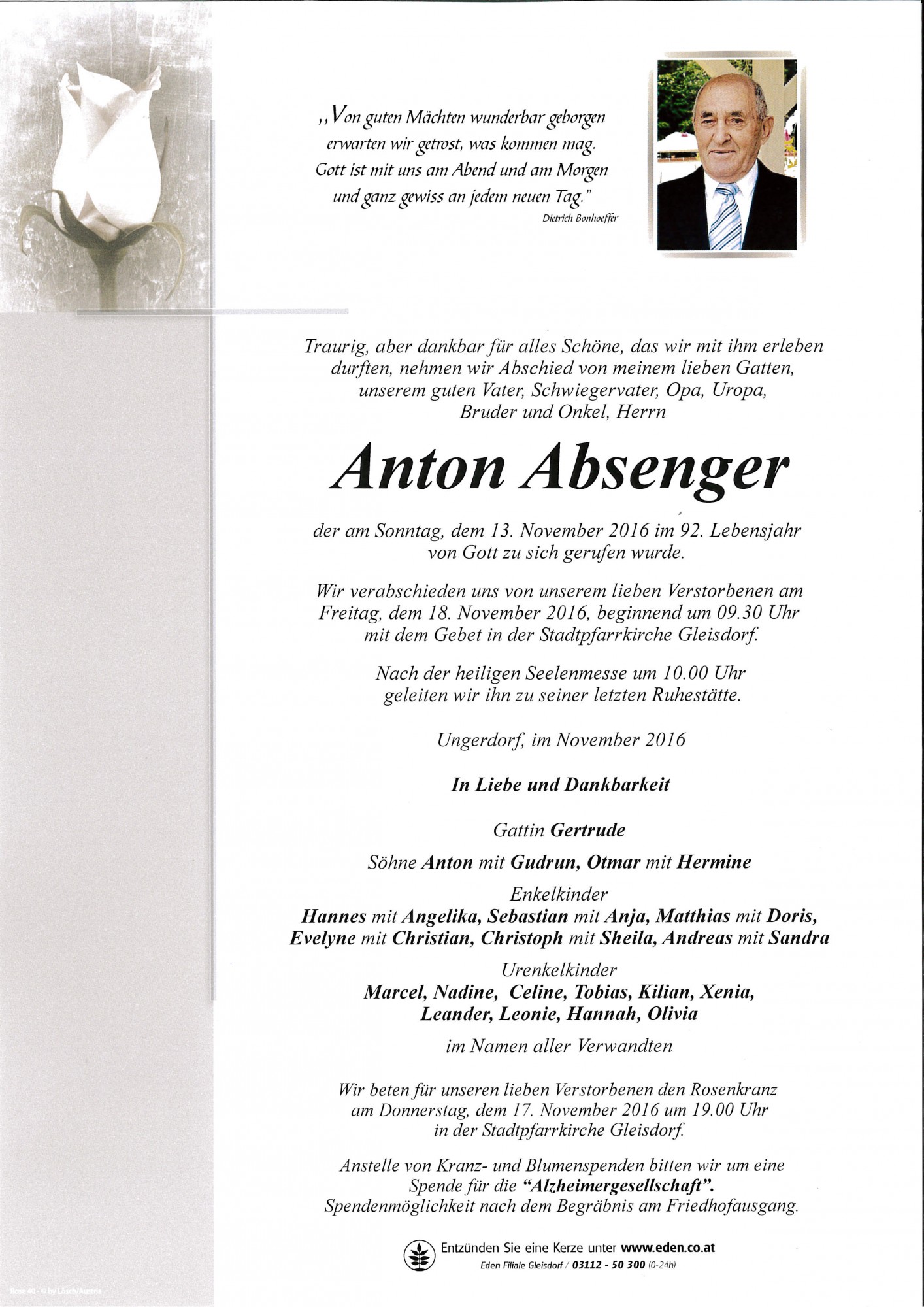 Traueranzeige von Anton Absenger