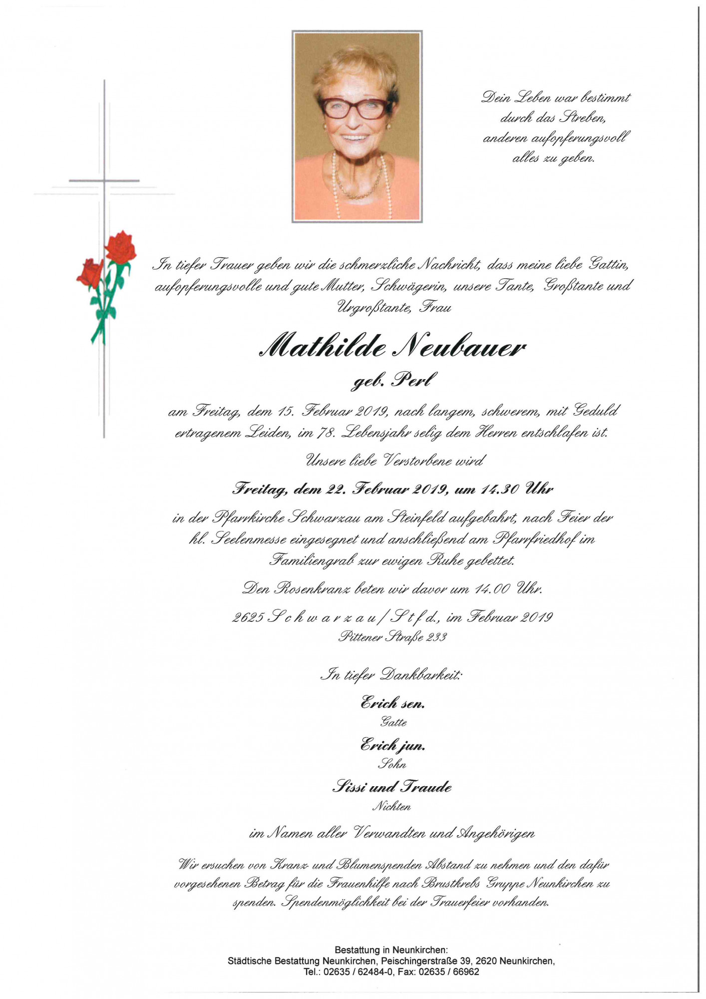 Traueranzeige von Mathilde Neubauer