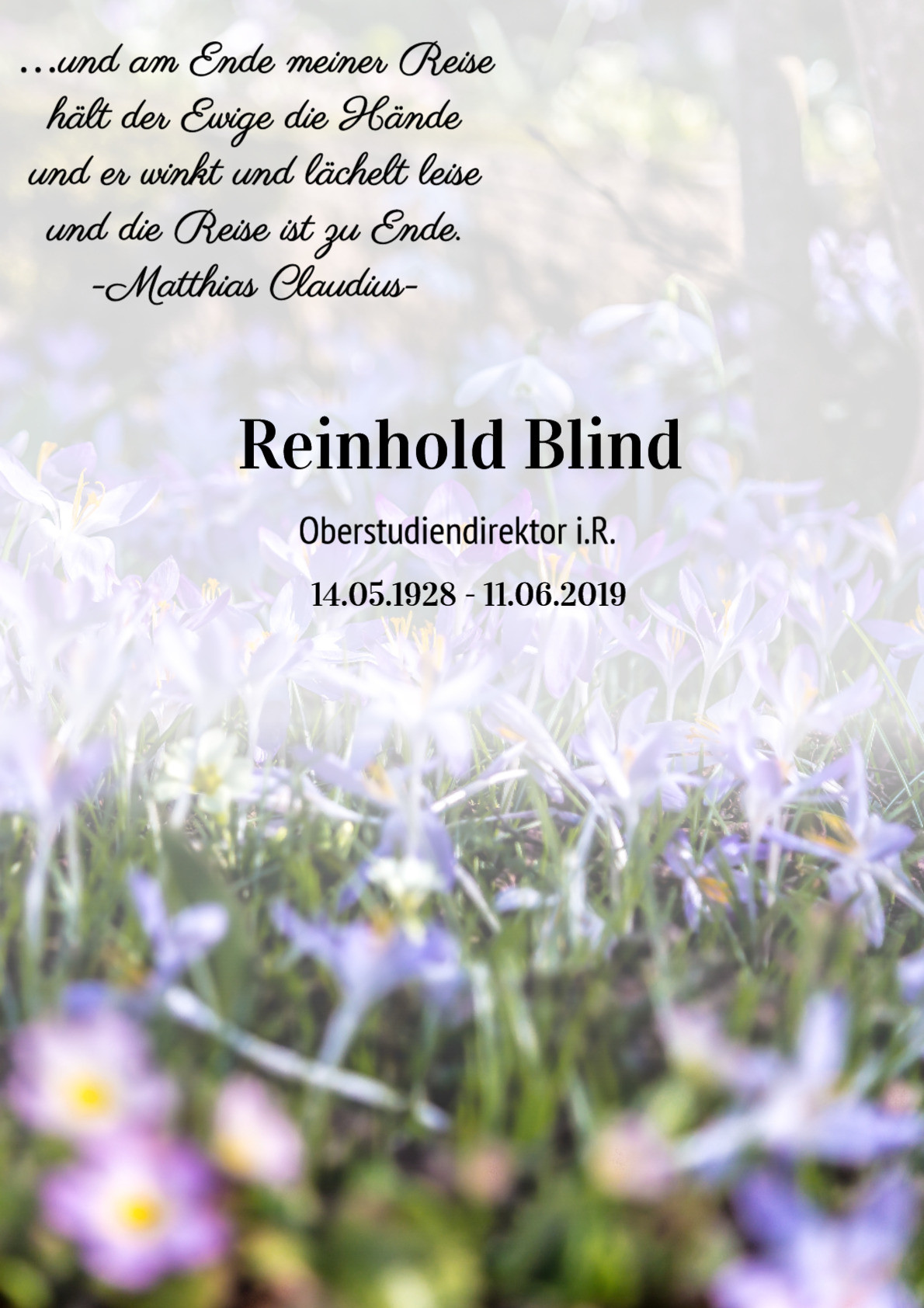 Traueranzeige von Reinhold Blind