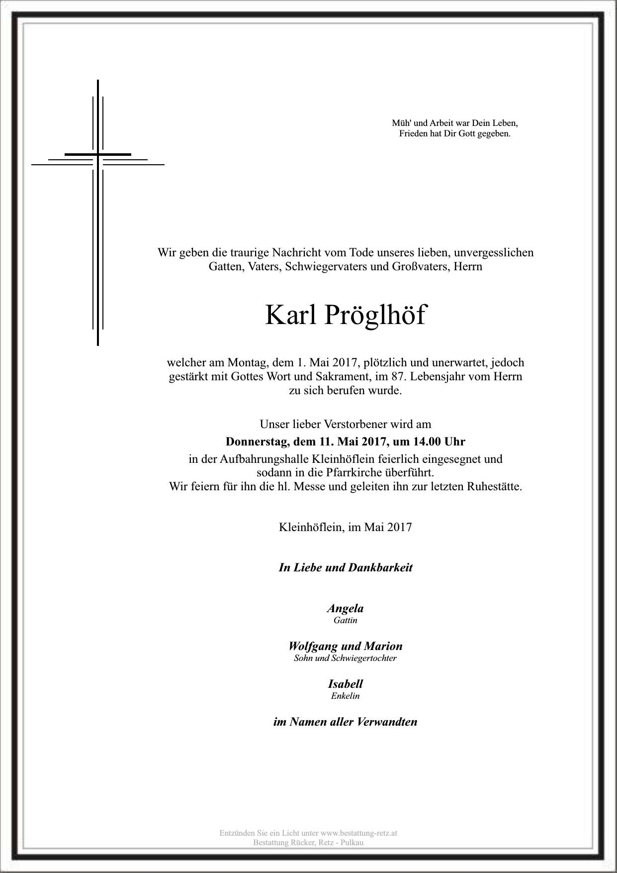 Traueranzeige von Karl Pröglhöf