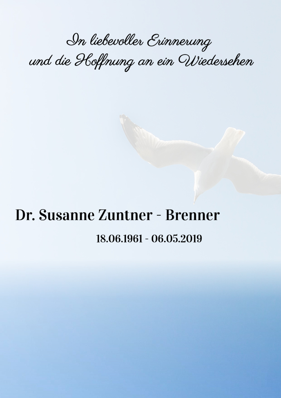 Traueranzeige von Dr. Susanne Zuntner - Brenner