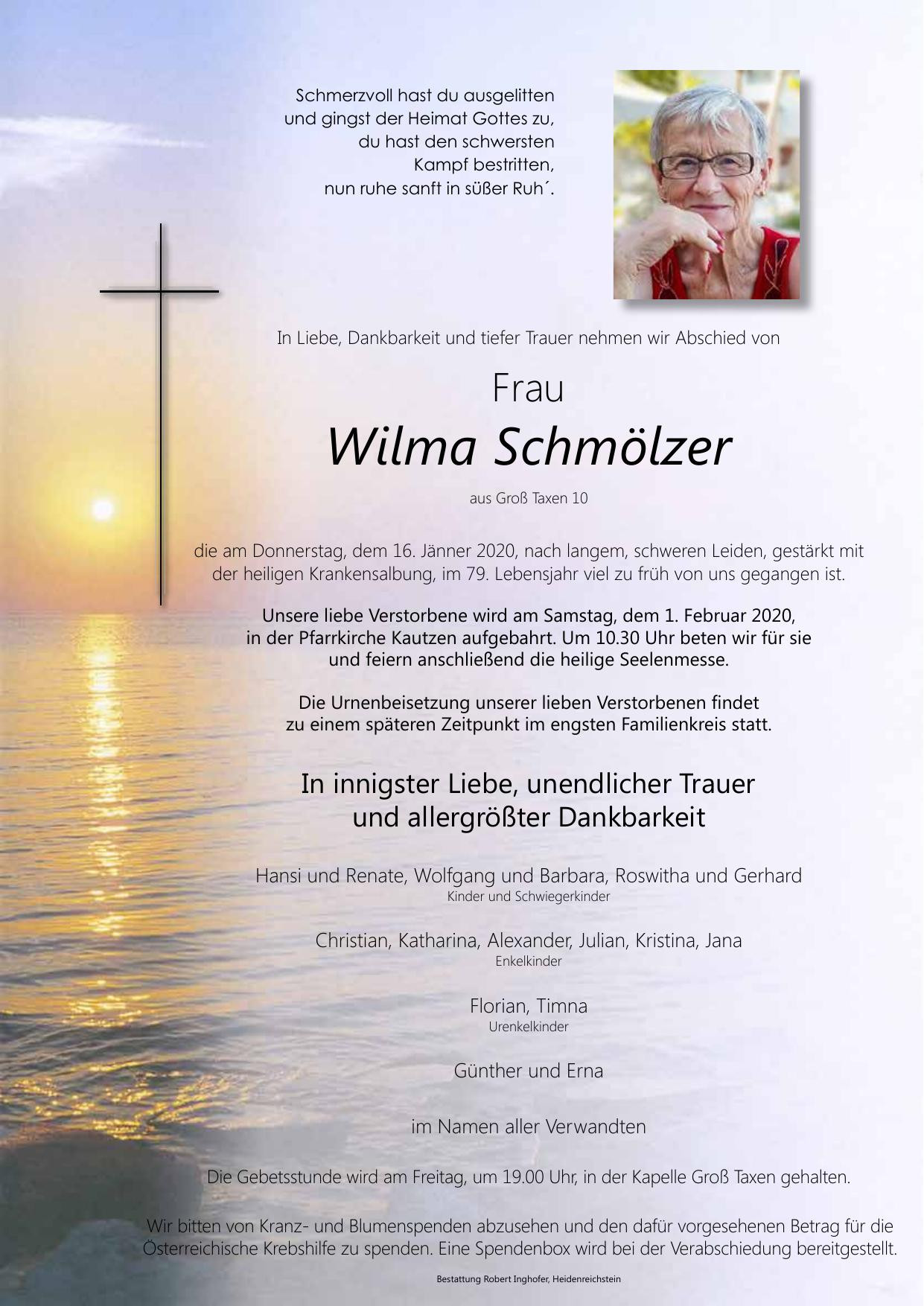 Traueranzeige von Wilma Schmölzer
