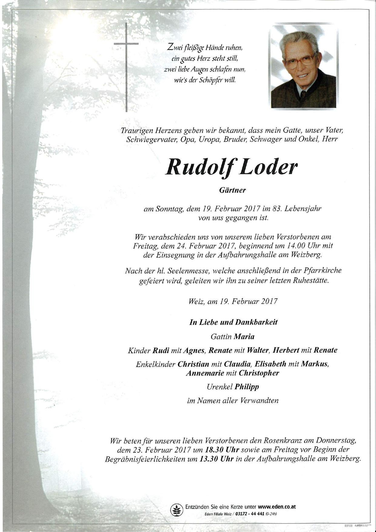 Traueranzeige von Rudolf Loder