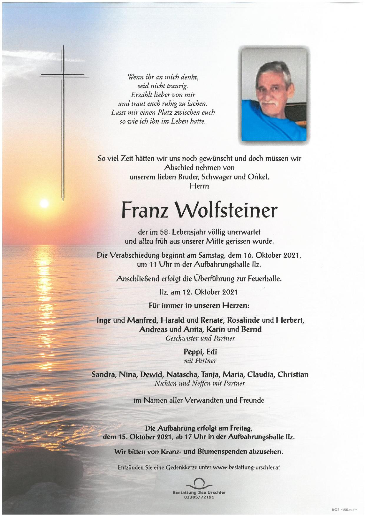 Traueranzeige von Franz Wolfsteiner