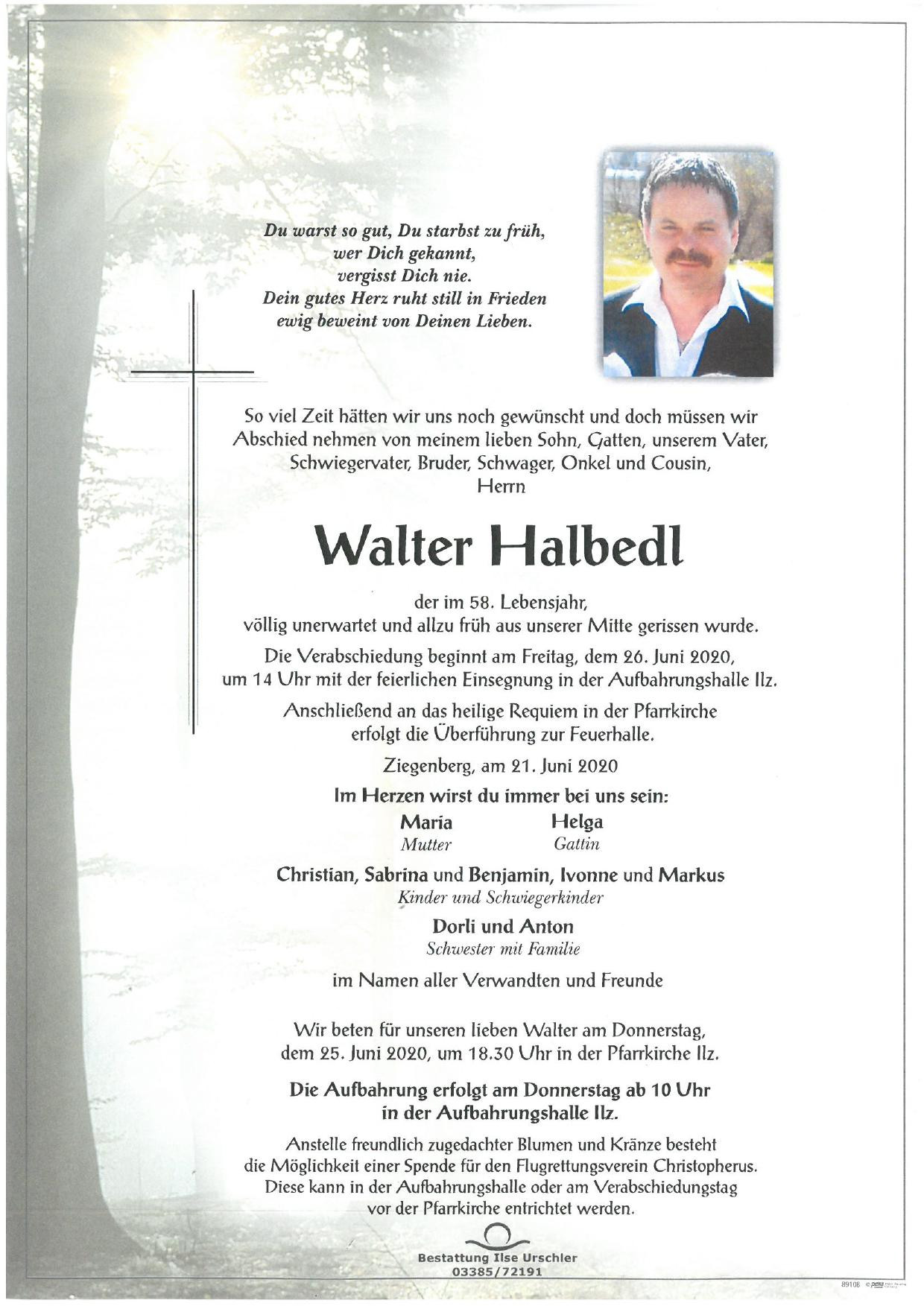 Traueranzeige von Walter Halbedl