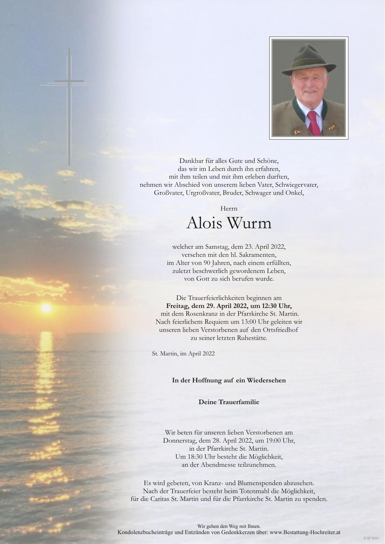 Traueranzeige von Alois Wurm