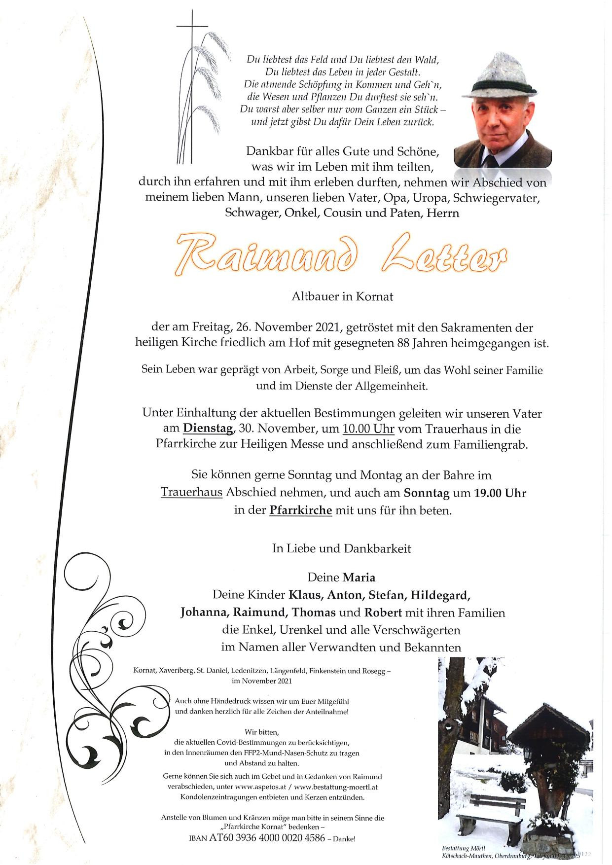Traueranzeige von Raimund Letter