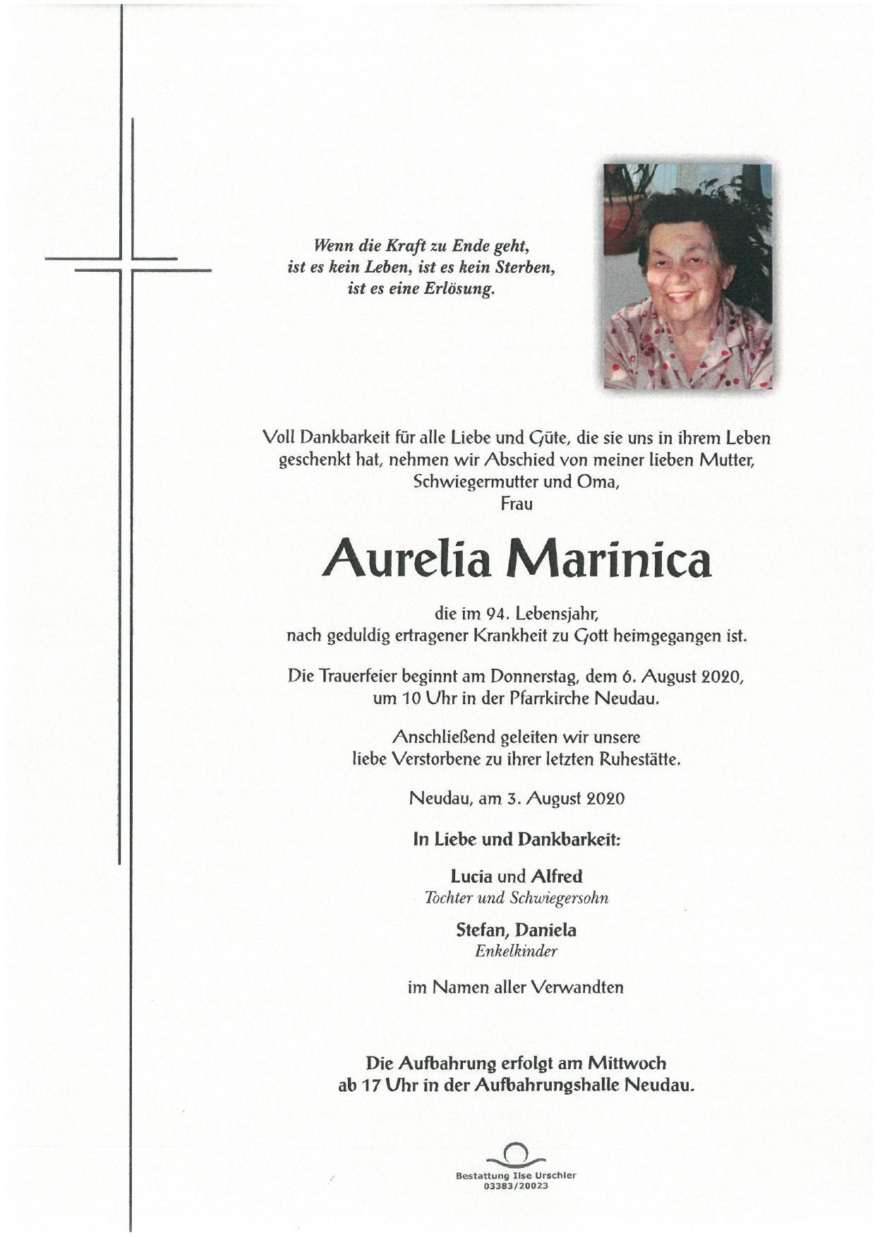 Traueranzeige von Aurelia Marinica