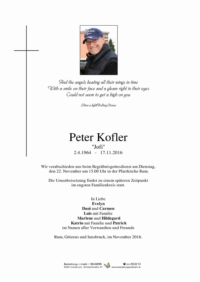 Traueranzeige von Peter Kofler