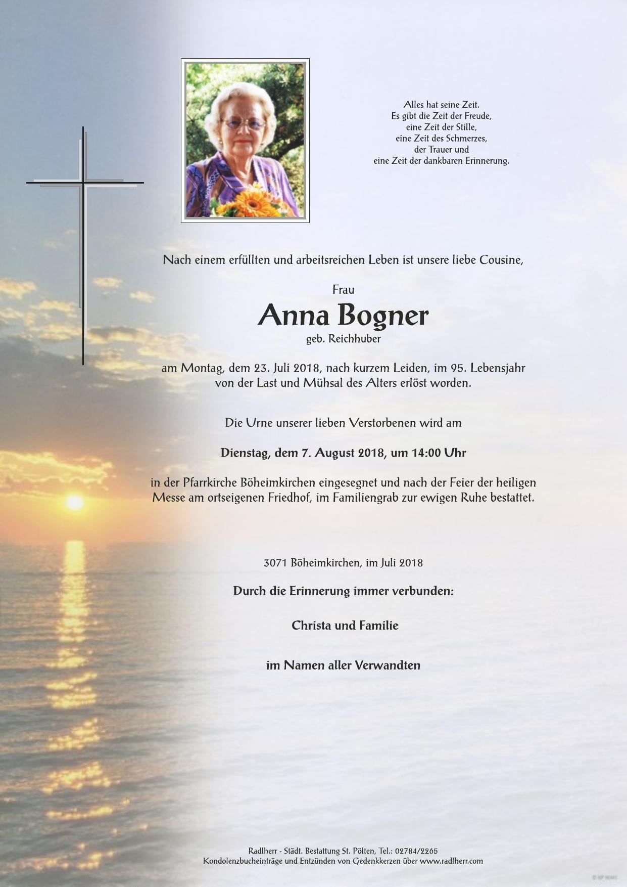 Traueranzeige von Anna Bogner