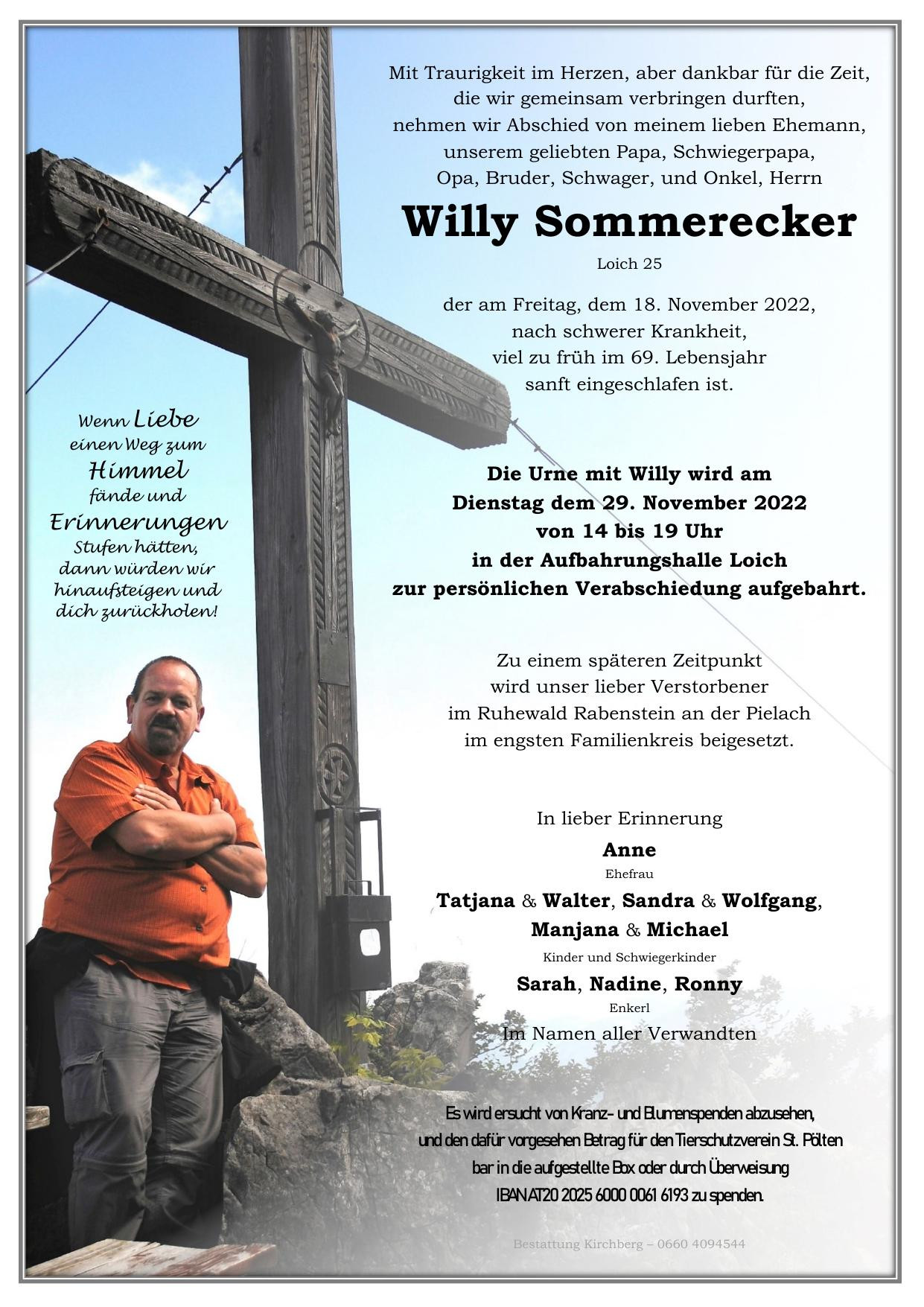 Traueranzeige von Wilhelm Sommerecker