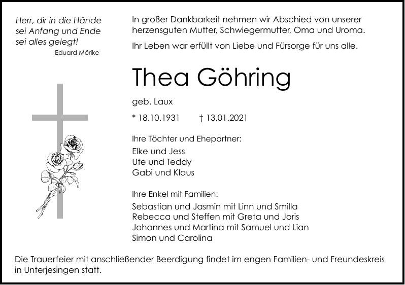 Traueranzeige von Thea Göhring