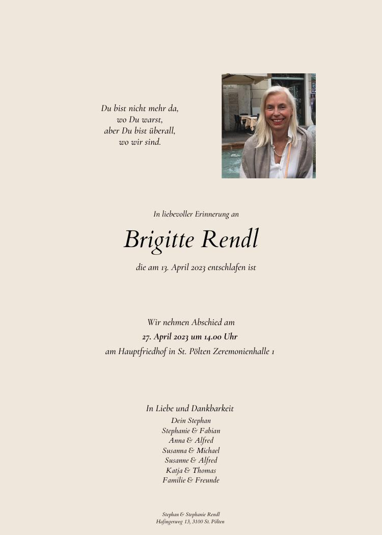 Traueranzeige von Brigitte Rendl