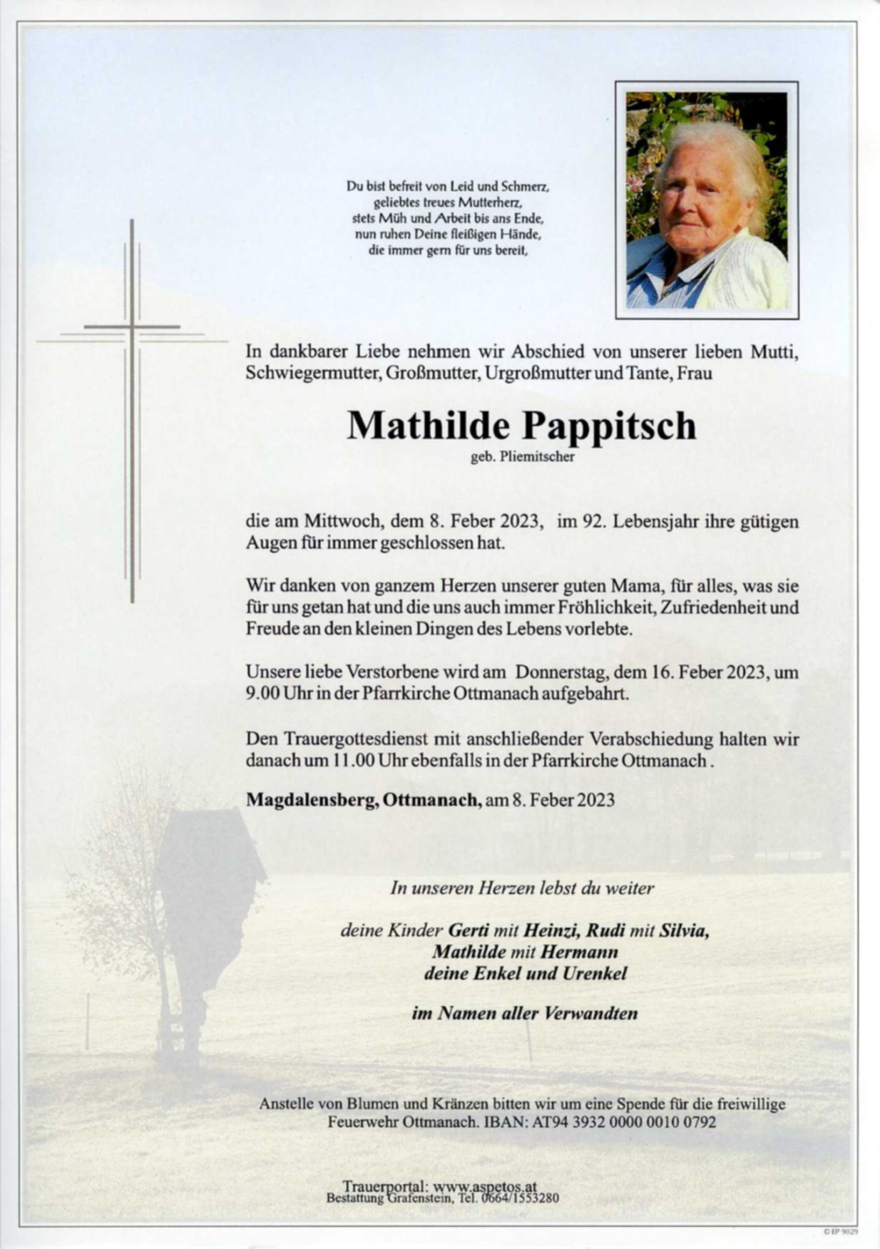 Traueranzeige von Mathilde Pappitsch