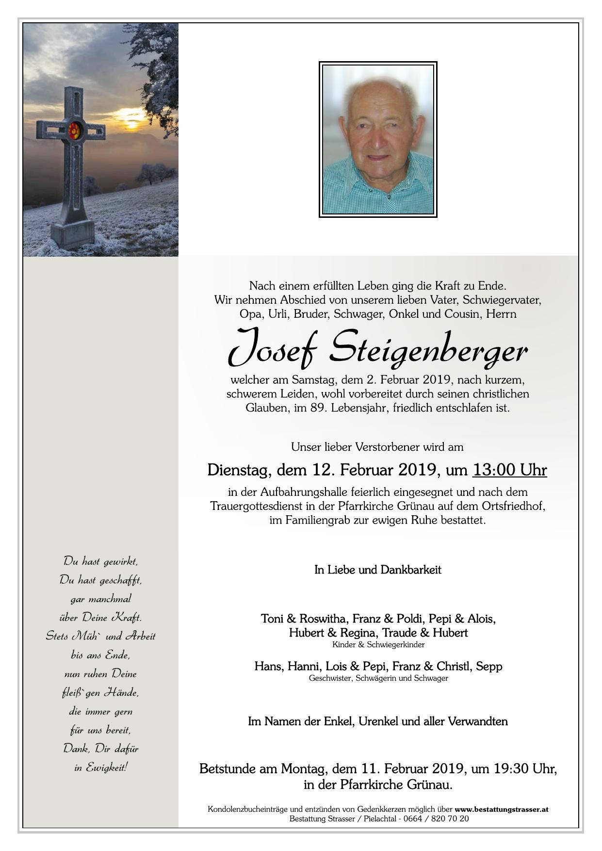 Traueranzeige von Josef Steigenberger