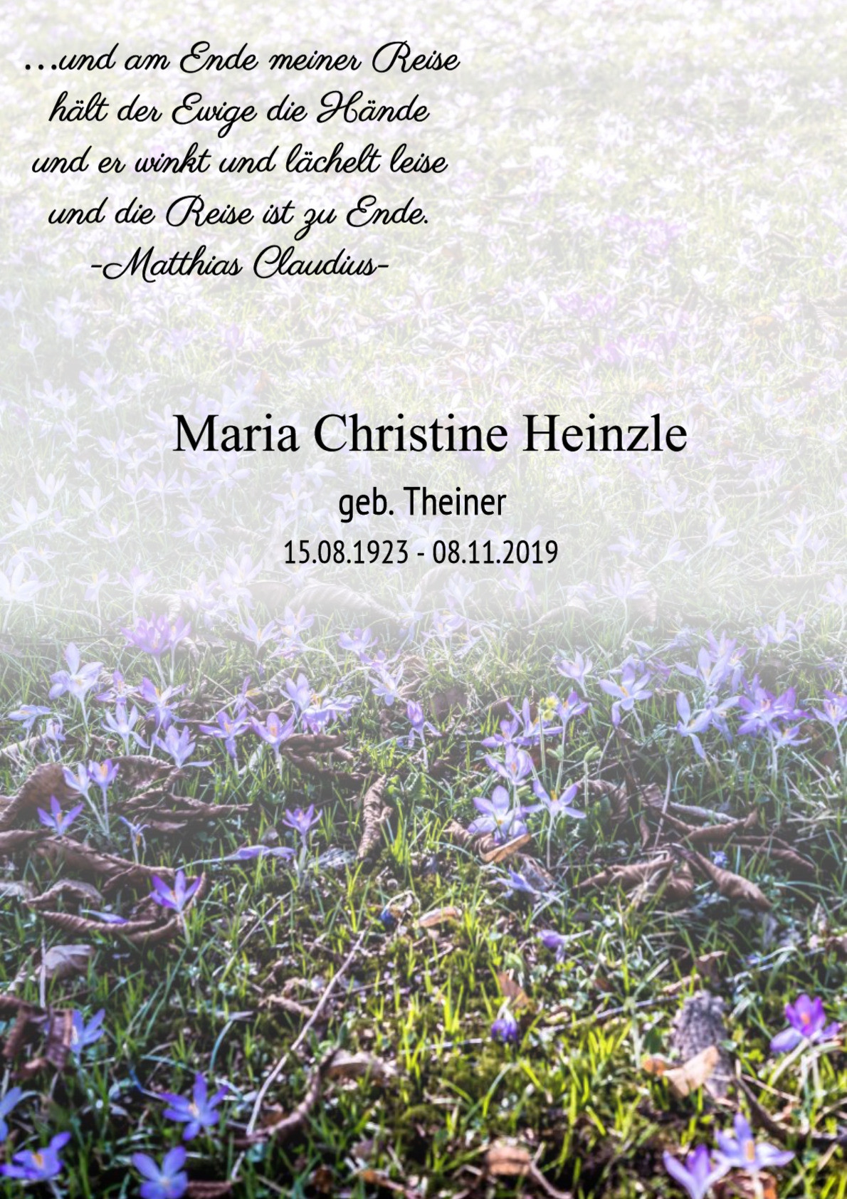 Traueranzeige von Maria Christine Heinzle