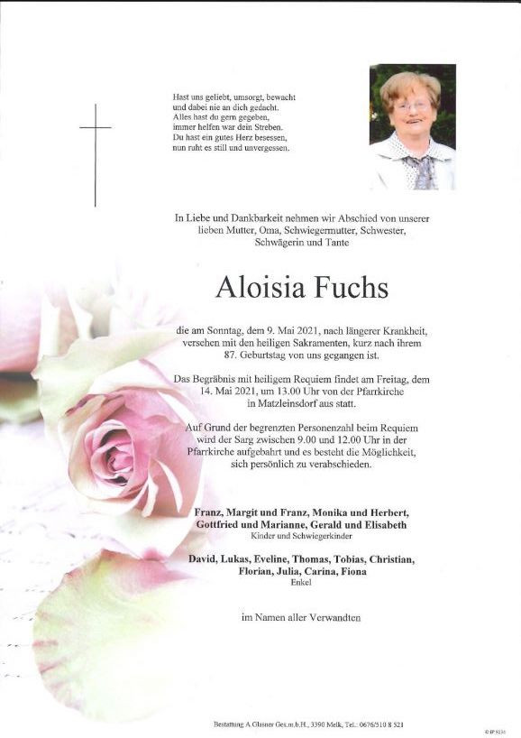 Traueranzeige von Aloisia Fuchs