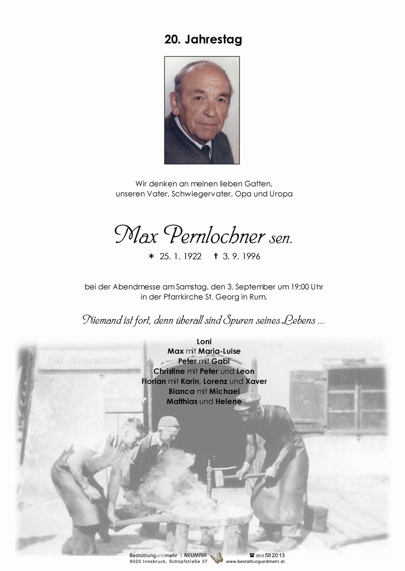 Traueranzeige von Max Pernlochner
