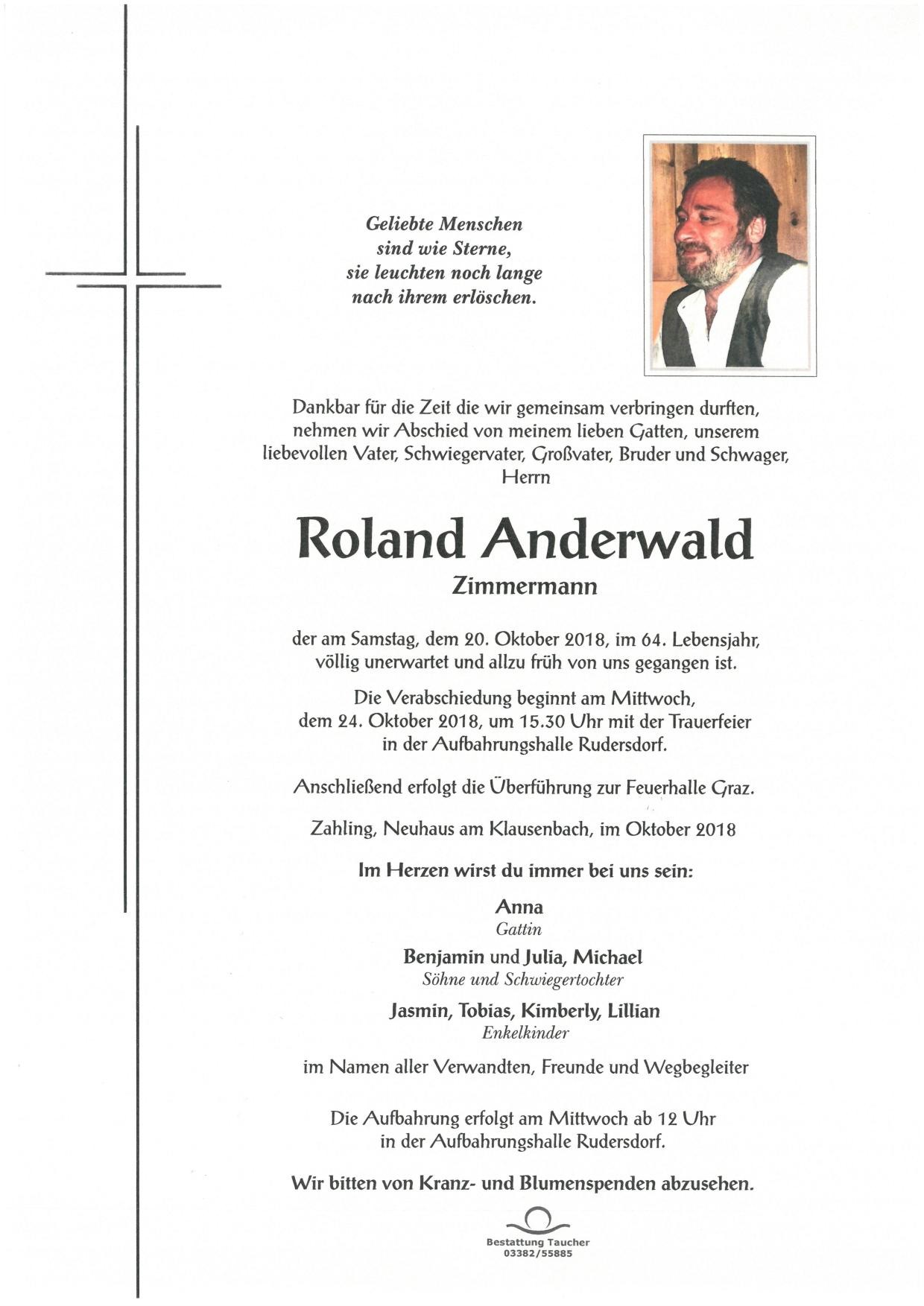 Traueranzeige von Roland Anderwald