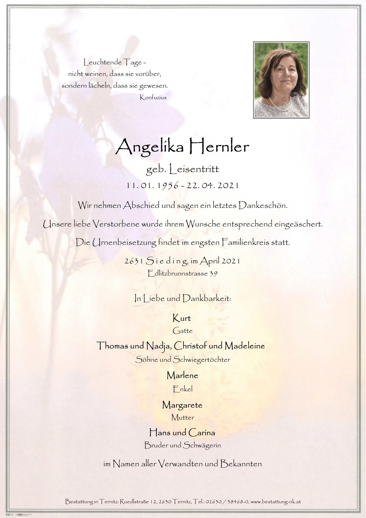 Traueranzeige von Angelika Hernler