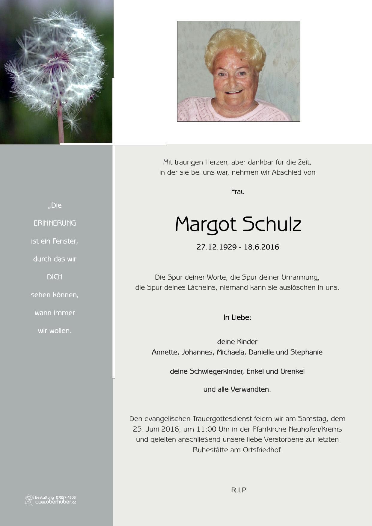 Traueranzeige von Margot Schulz