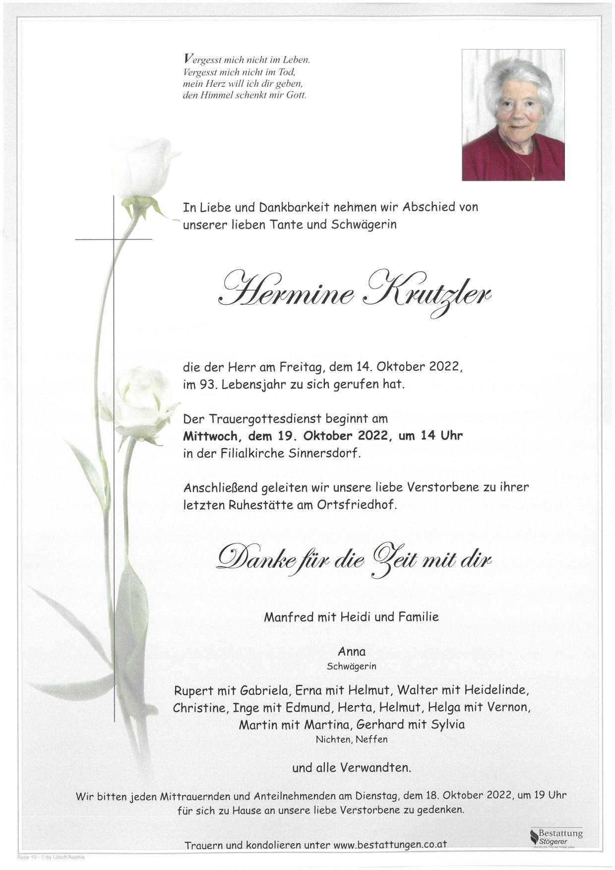 Traueranzeige von Hermine Krutzler