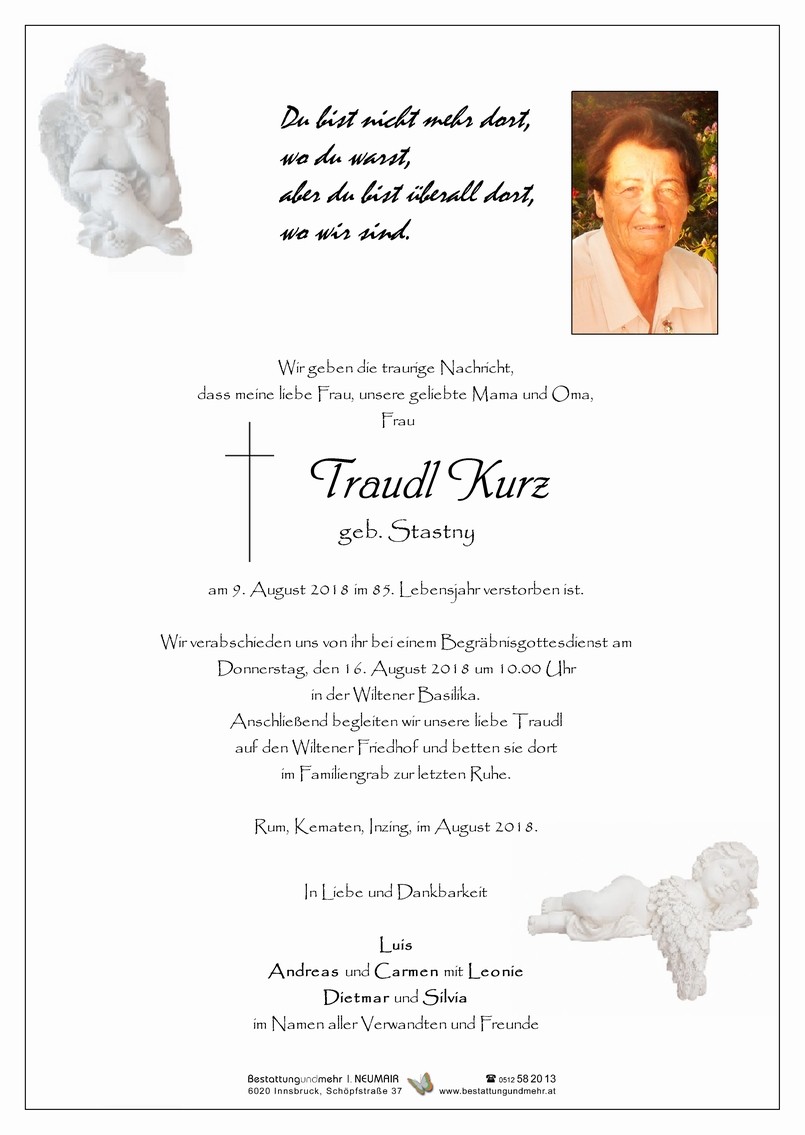 Traueranzeige von Traudl Kurz