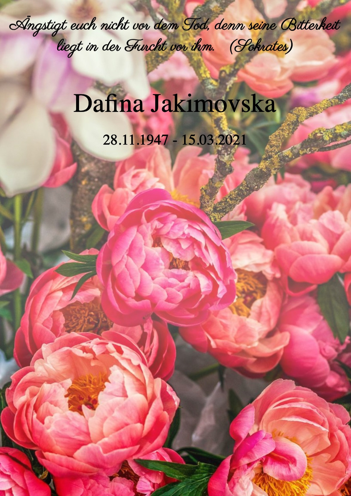 Traueranzeige von Dafina Jakimovska