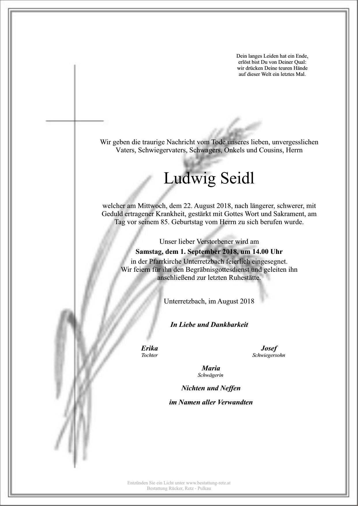 Traueranzeige von Ludwig Seidl