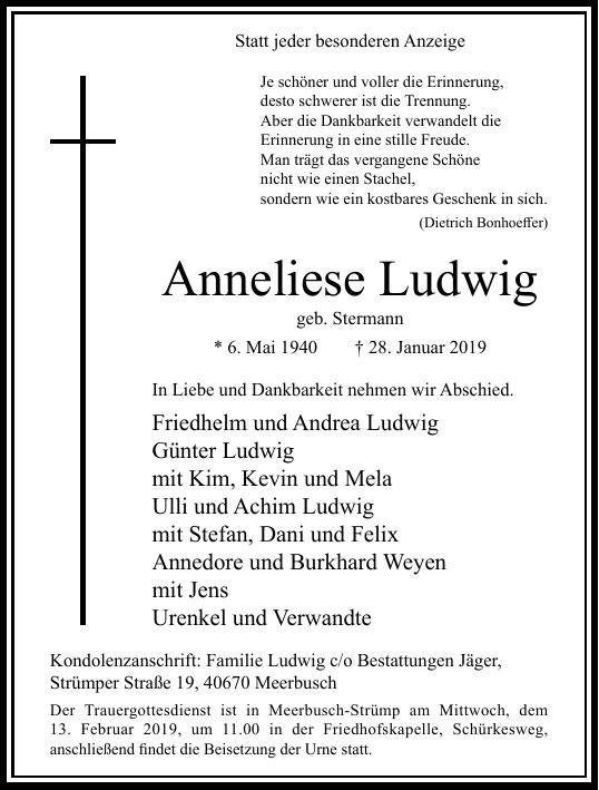 Traueranzeige von Anneliese Ludwig