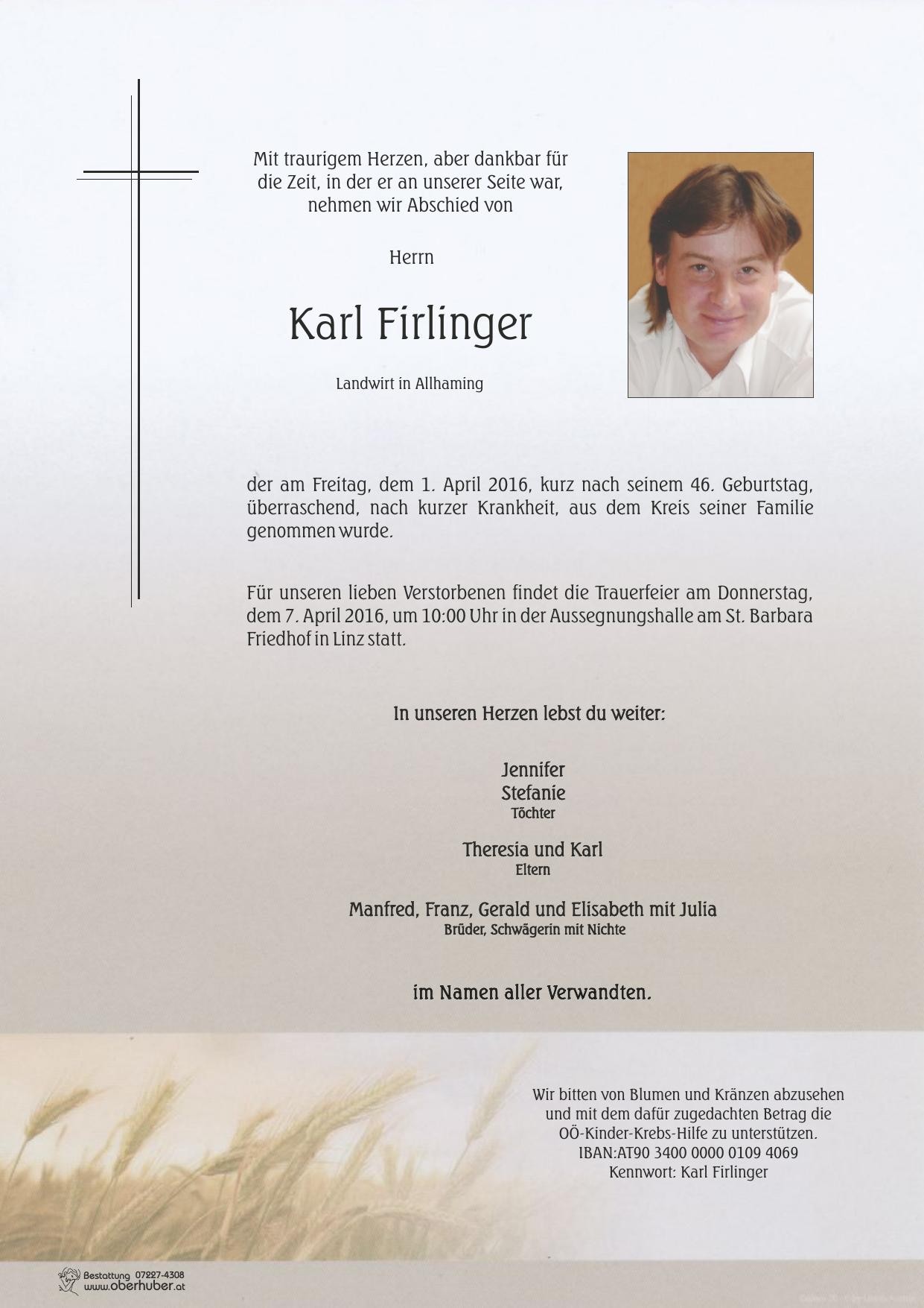 Traueranzeige von Karl Firlinger