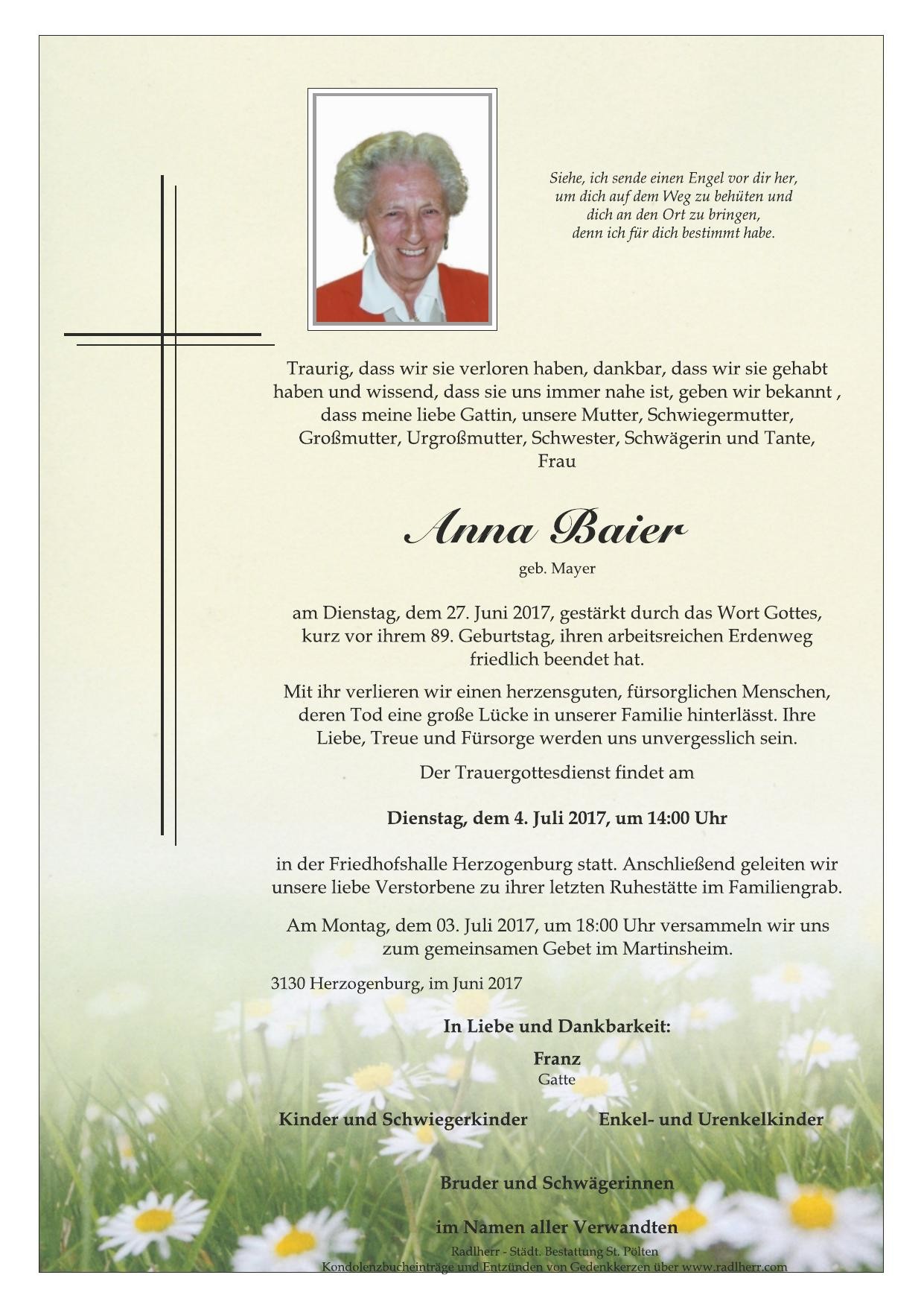 Traueranzeige von Anna Baier