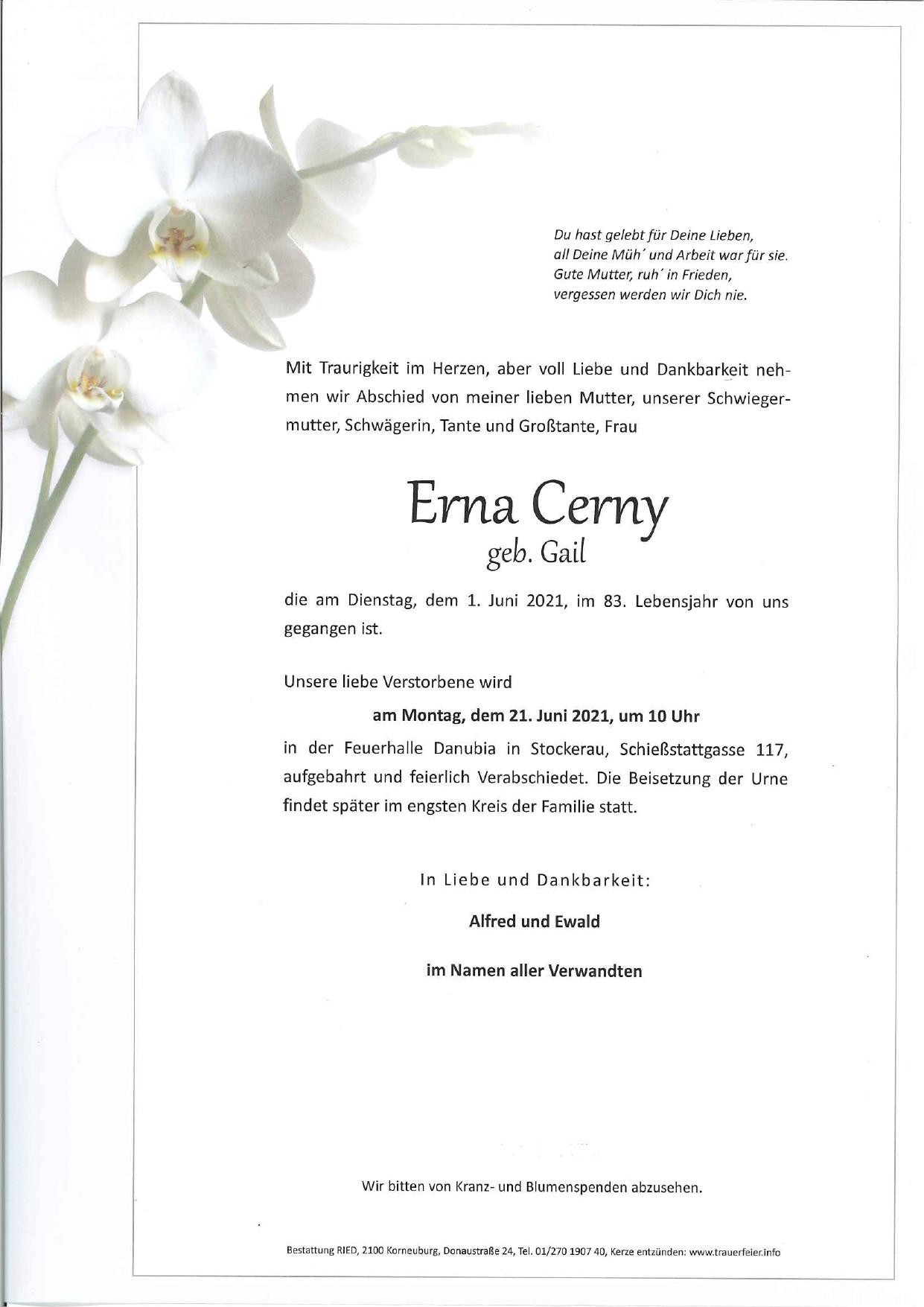 Traueranzeige von Erna Cerny