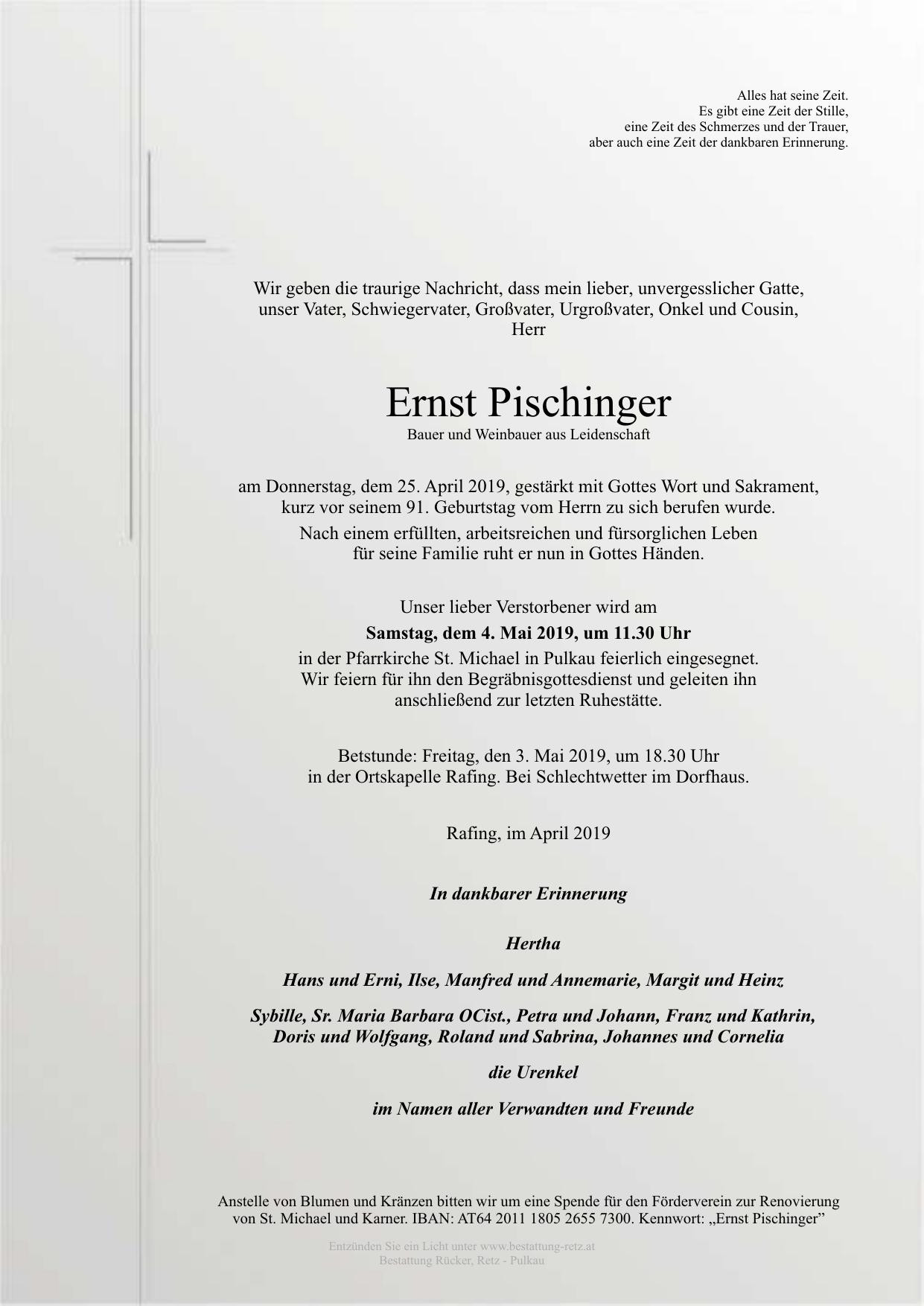 Traueranzeige von Ernst Pischinger