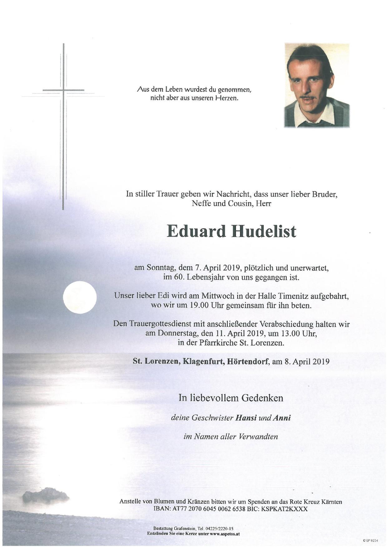 Traueranzeige von Eduard Hudelist