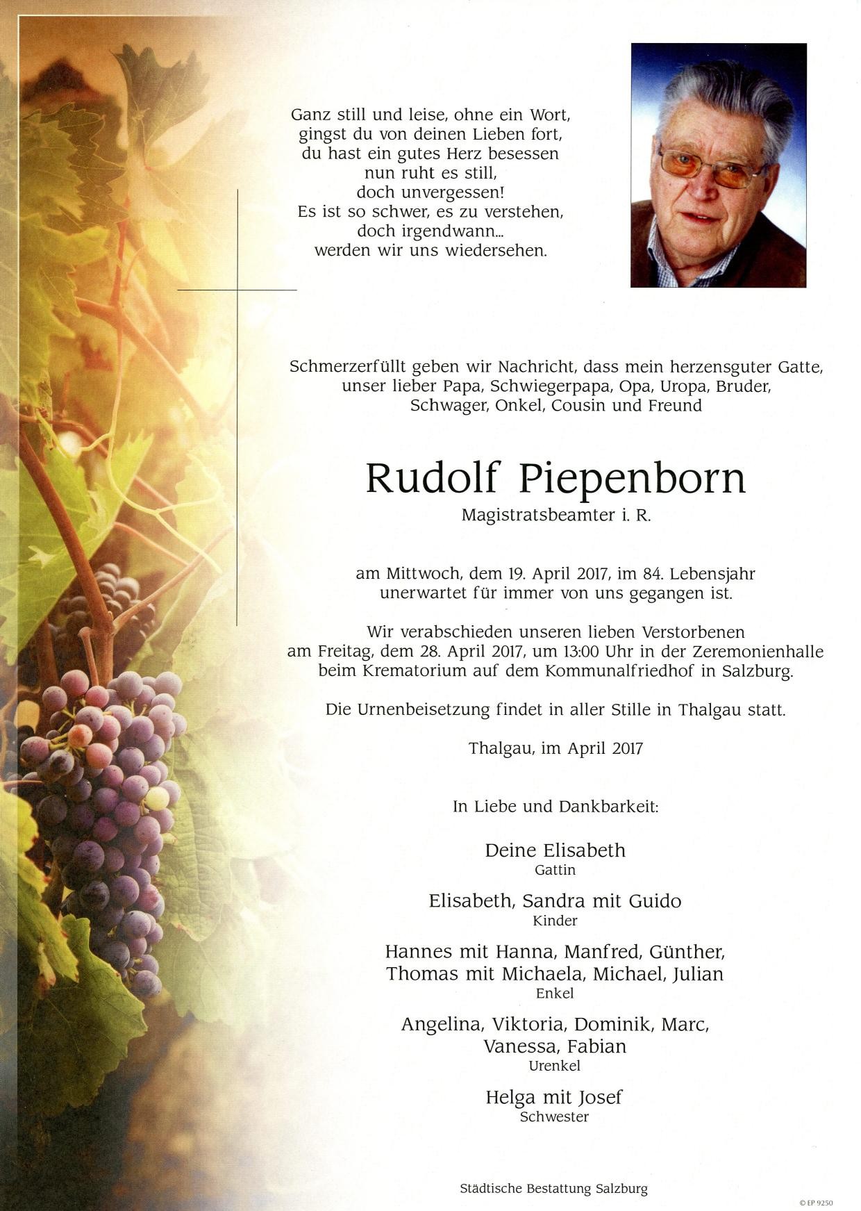 Traueranzeige von Rudolf Piepenborn