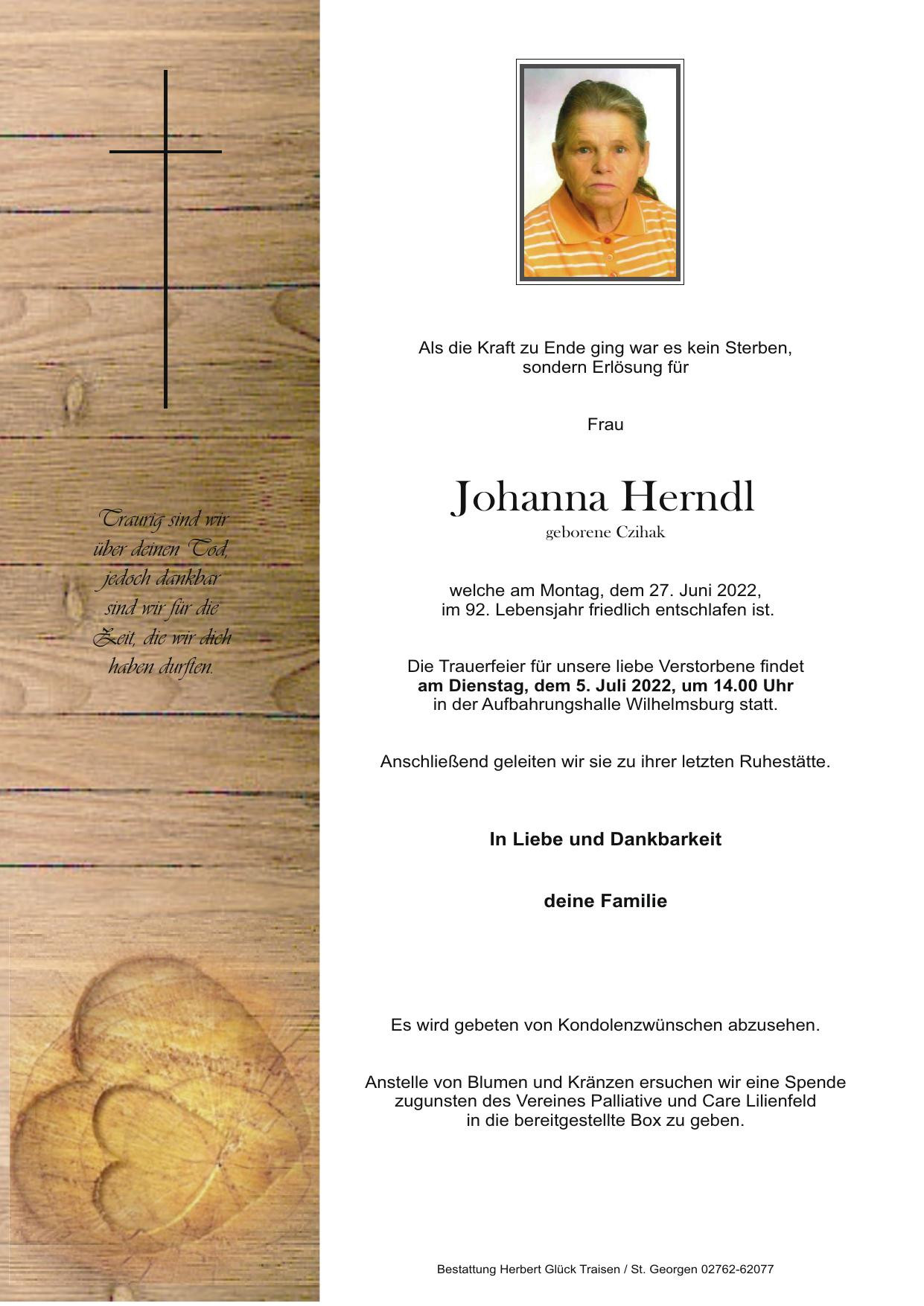 Traueranzeige von Johanna Herndl