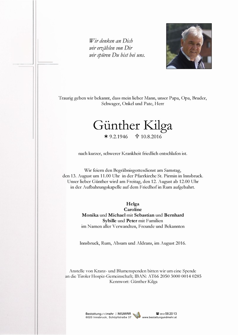 Traueranzeige von Günther Kilga