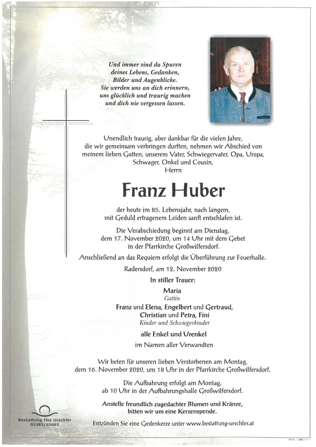 Traueranzeige von Franz Huber