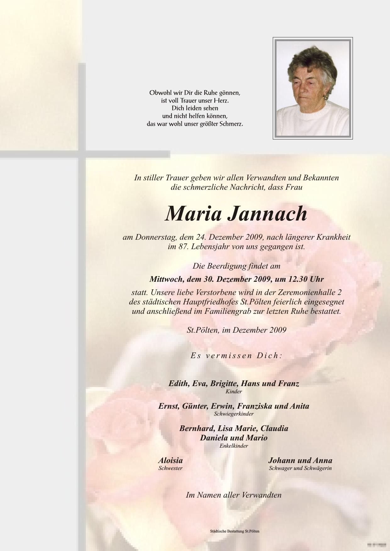 Traueranzeige von Maria Jannach