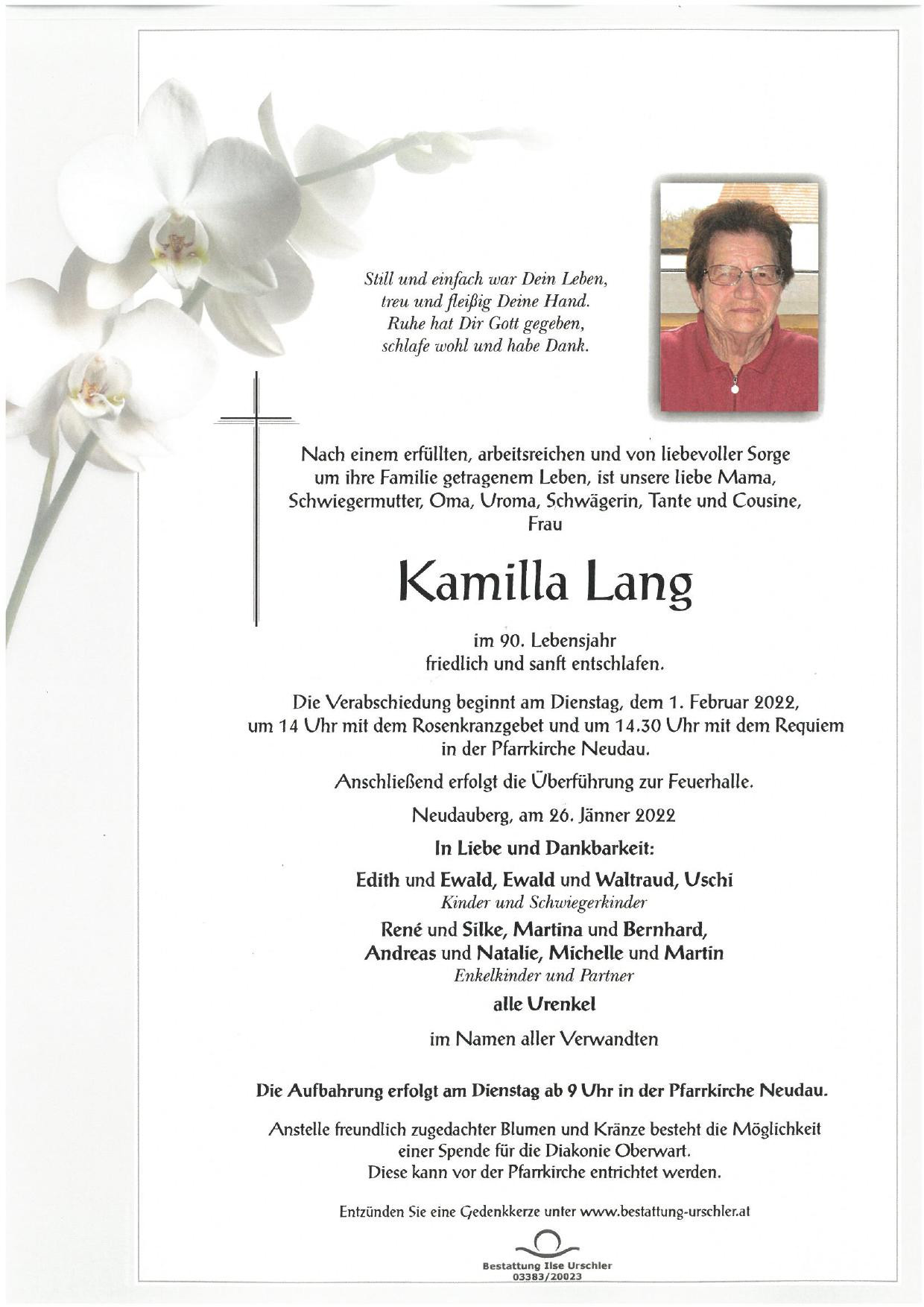 Traueranzeige von Kamilla Lang