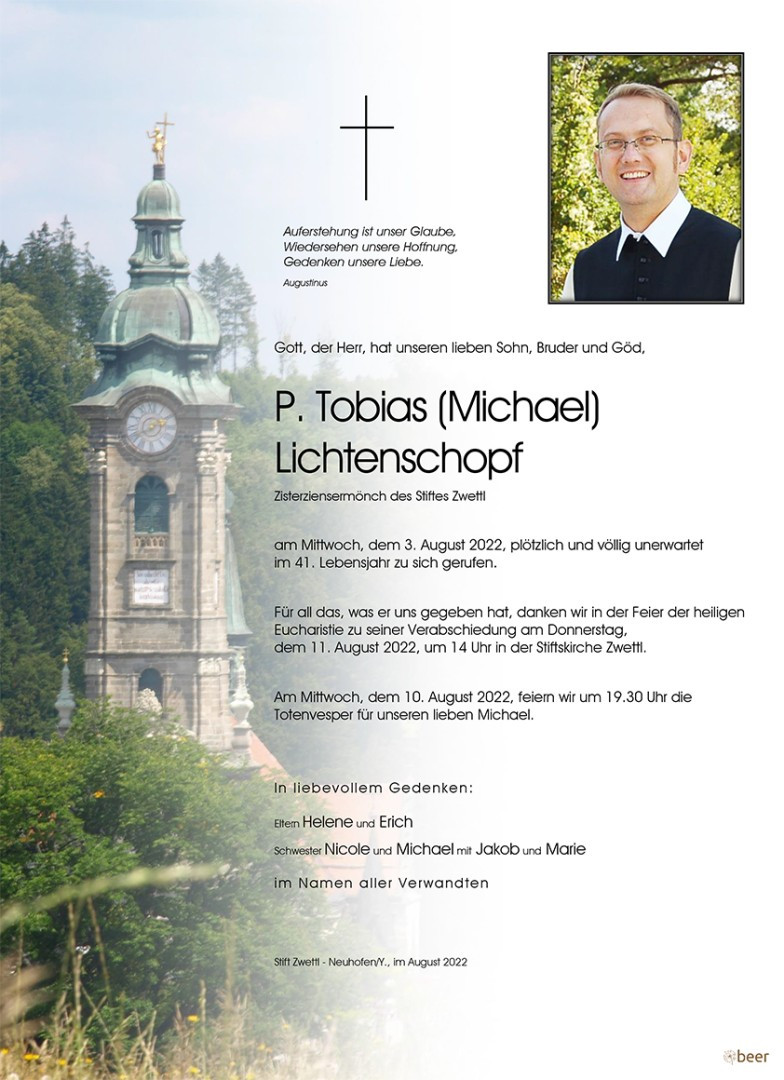 Traueranzeige von P. Tobias Michael Lichtenschopf