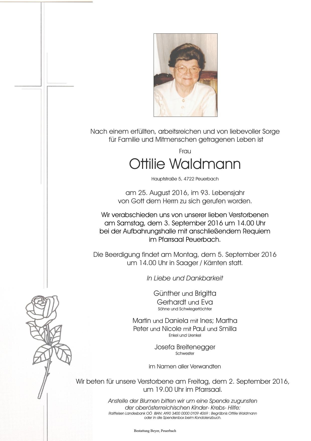 Traueranzeige von Ottilie Waldmann