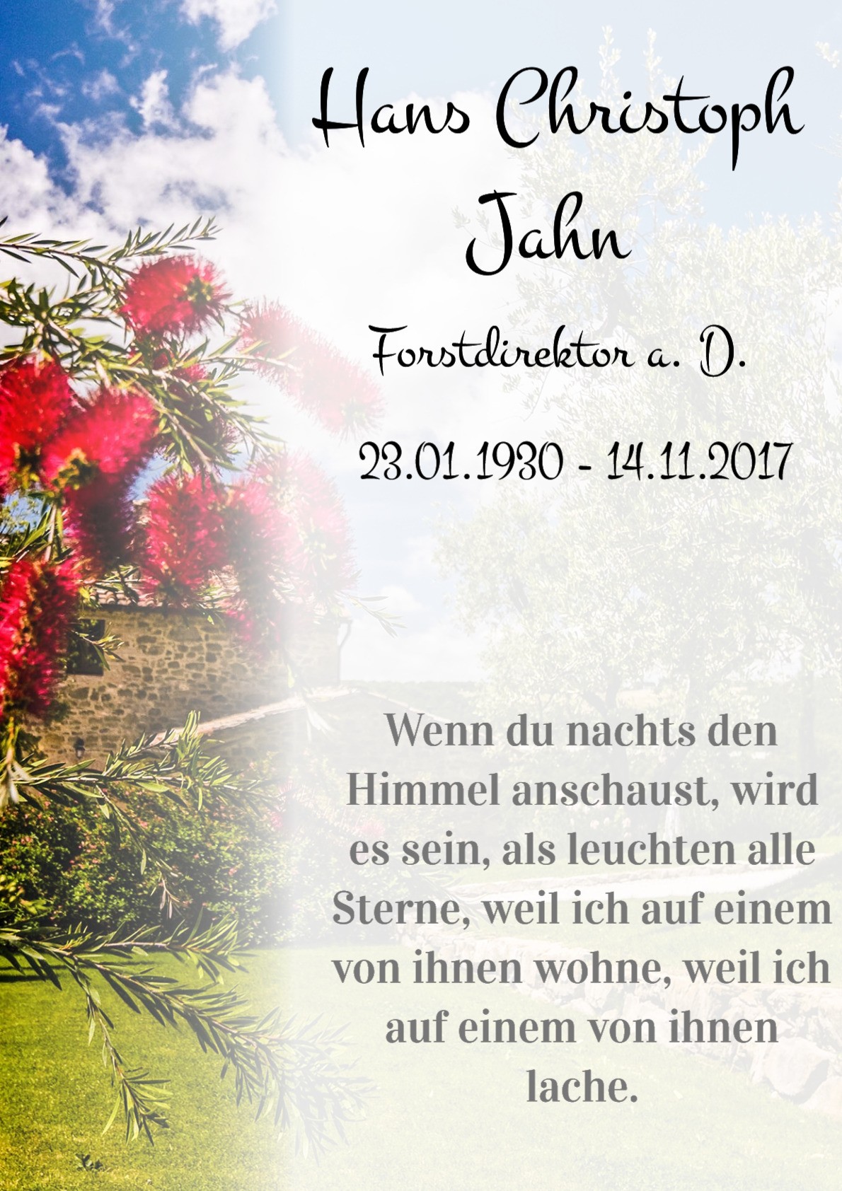 Traueranzeige von Hans Christoph Jahn