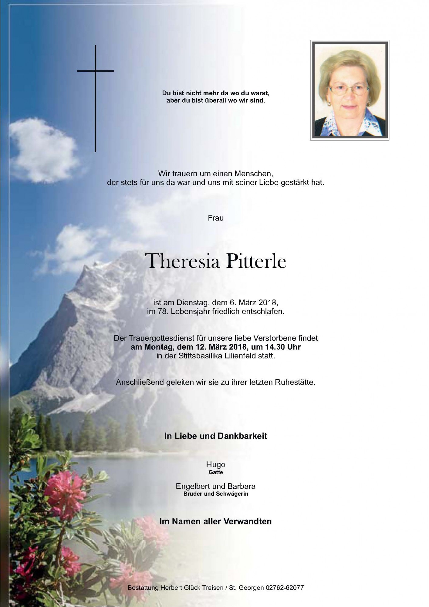 Traueranzeige von Theresia Pitterle
